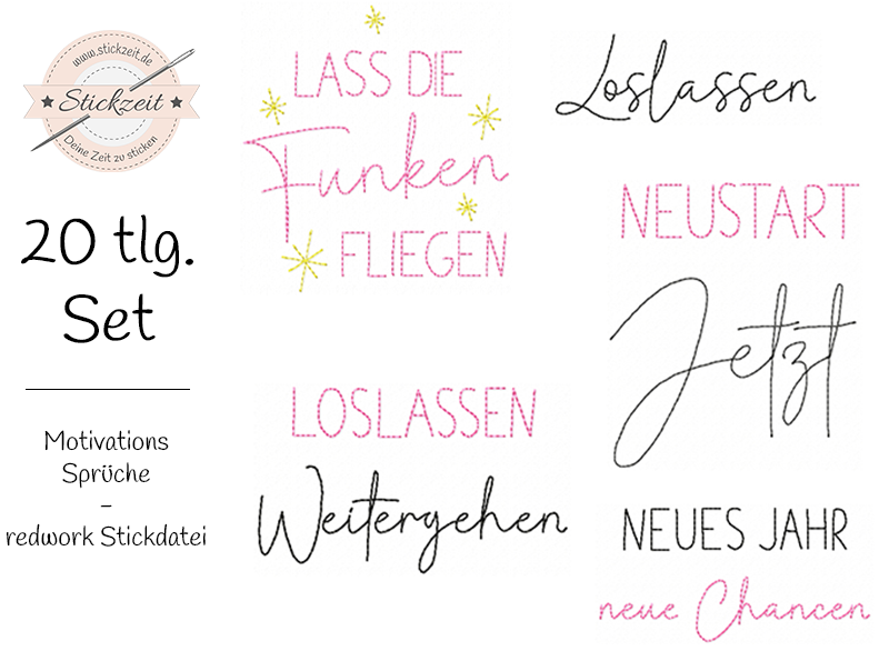 Motivationssprüche - redwork Stickdatei